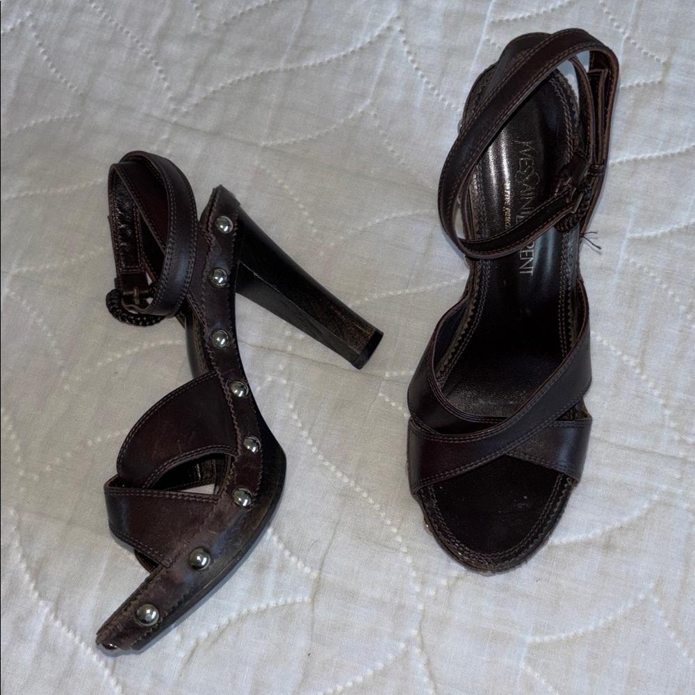 Vintage YSL Wood Stud Sandals Heels - Picture 4 of 16